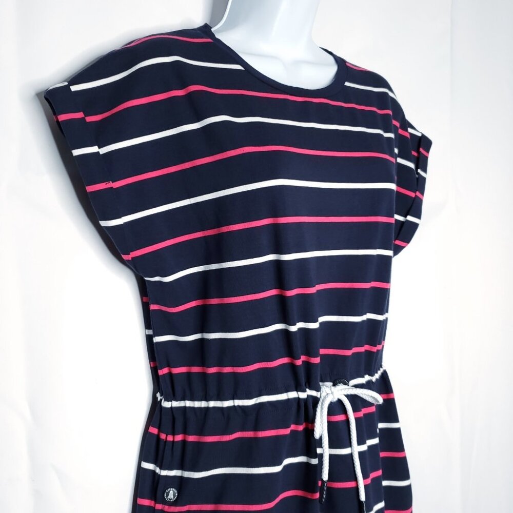 Barbour Womens Dress Sz 6 Small  Marloe Jersey Knit Navy Blue Pink White Striped - Picture 2 of 7